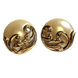 Vintage Peach Button Clip On Earrings Art Nouveau Gold Tone 50s Lucite Acrylic